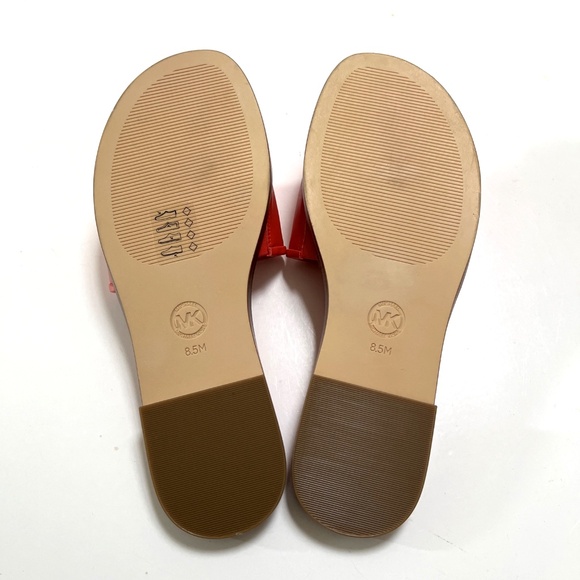 NWOB MICHAEL KORS Quilted Slide Sandal Signature Logo Orange Red PU - Picture 8 of 11